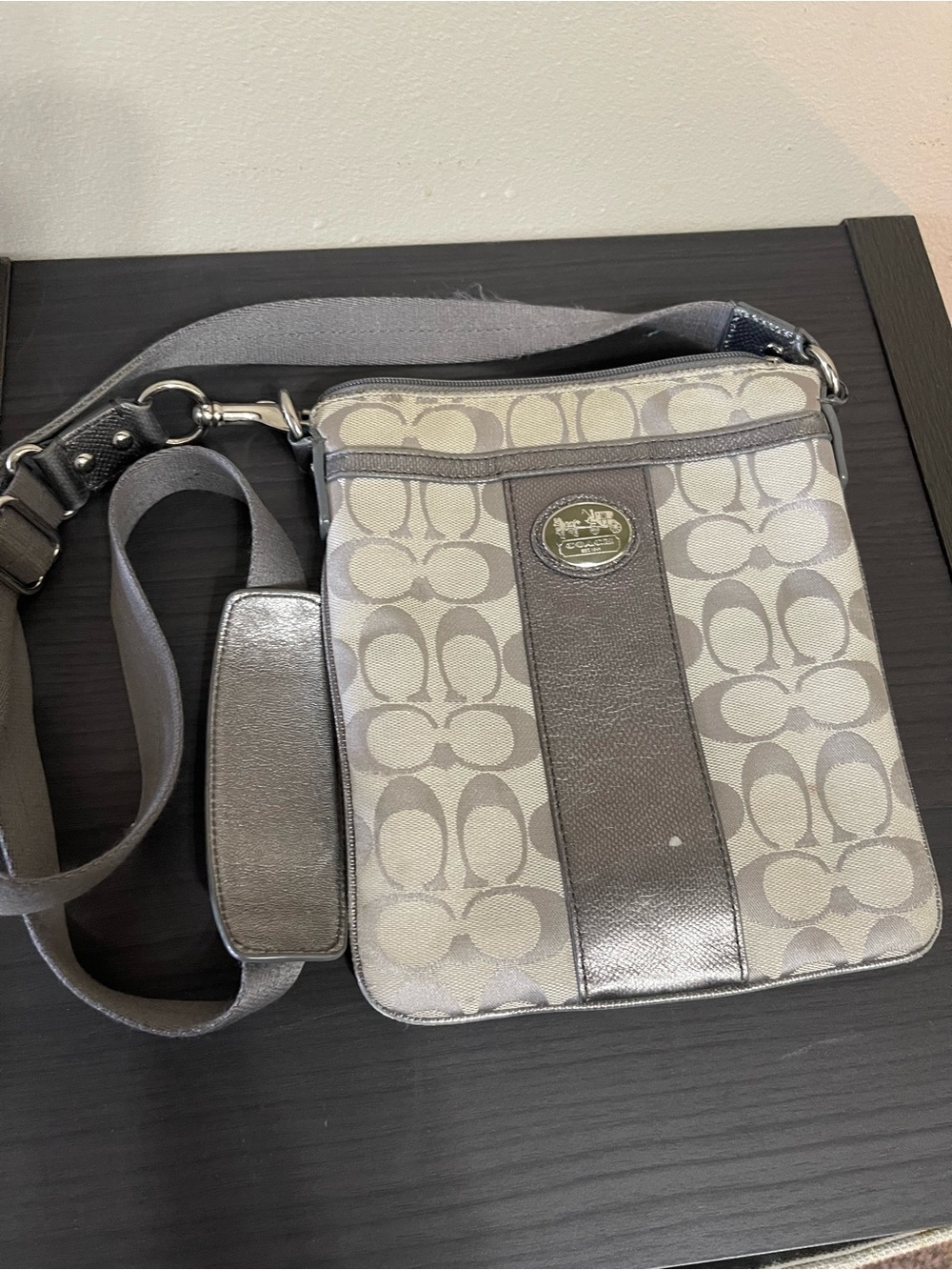 Coach Gray Signature Crossbody with Metallic Silver Trim